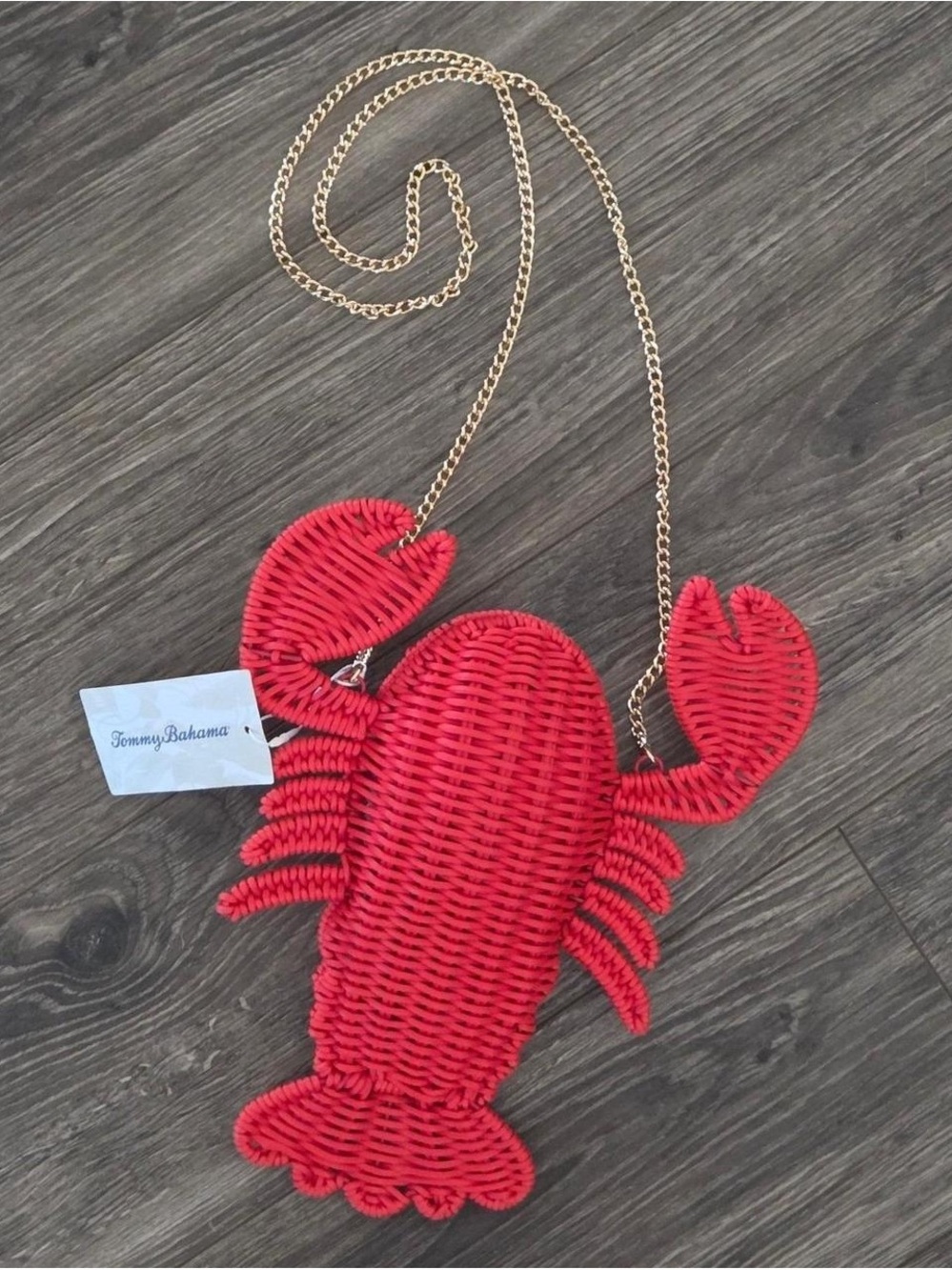 Tommy Bahama Red Lobster Woven Crossbody Bag with Gold Chain - Picture 3 of 3